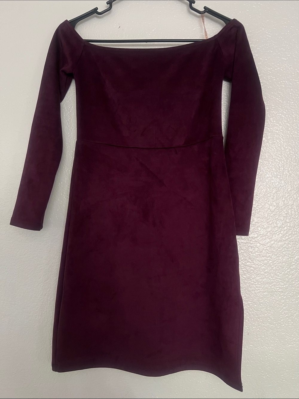 Buffalo David Bitton Burgundy Off-Shoulder Long Sleeve Dress